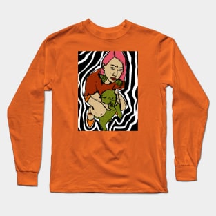 A Girl With A Cat Long Sleeve T-Shirt